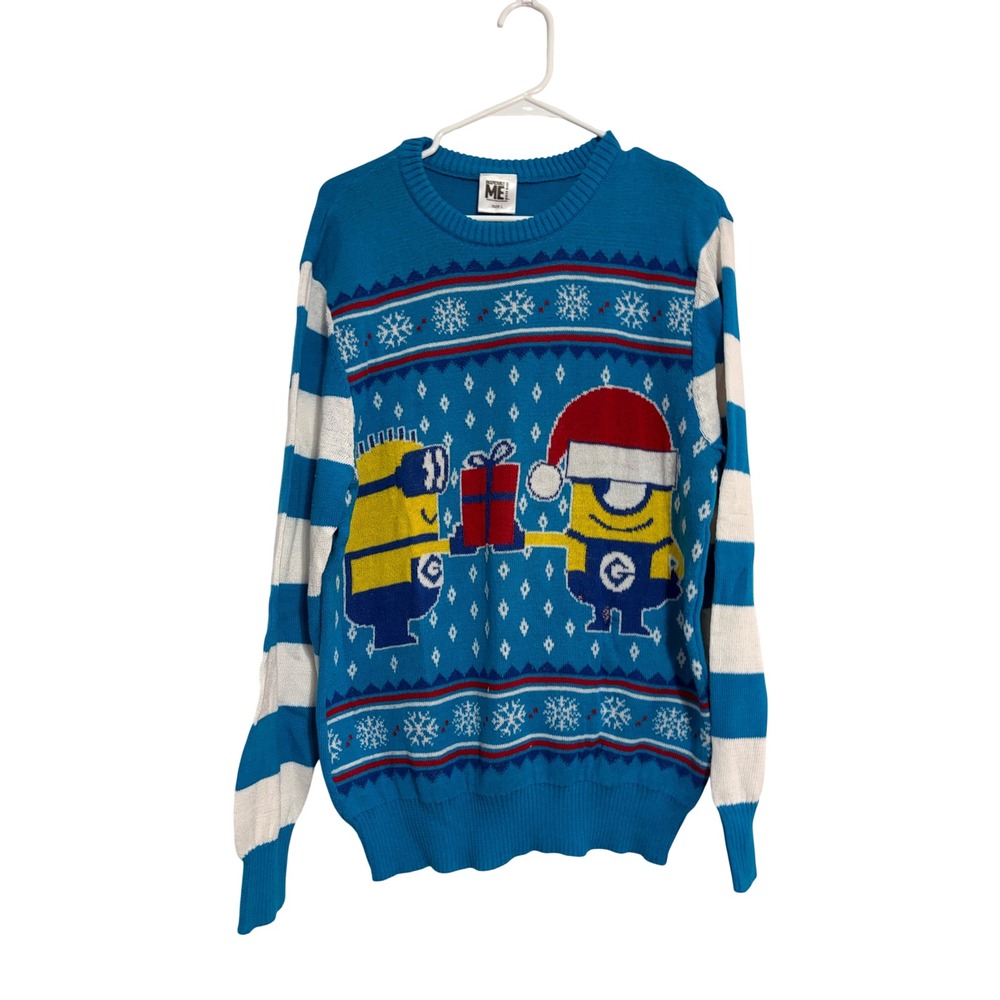 Despicable Me Sweater Ugly Christmas Minion Blue Graphic Holiday Knit Large